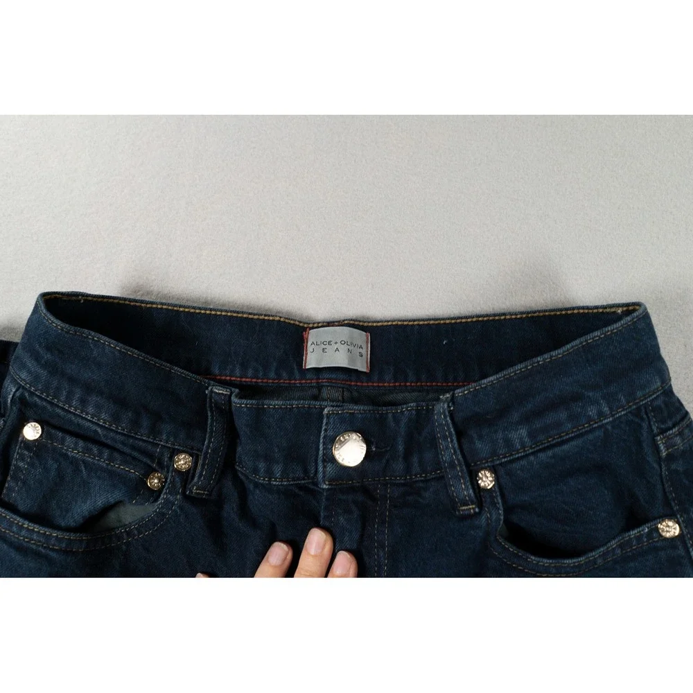Alice + Olivia Trish Mid Rise Baggy Jeans Dark Rinse Wide Leg Cuff Denim 27